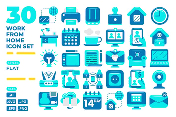 Work From Home Icon Set (Flat)
