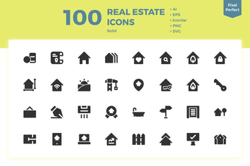 100 Real Estate Icons (Solid)