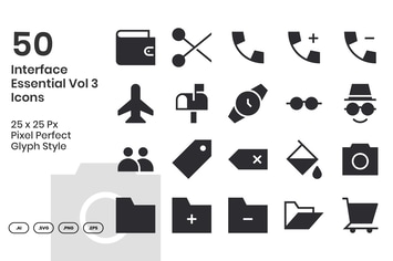 50 Interface Essential Icons Vol 3 - Glyph
