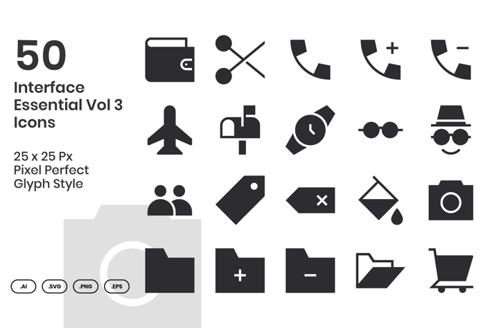 50 Interface Essential Icons Vol 3 - Glyph