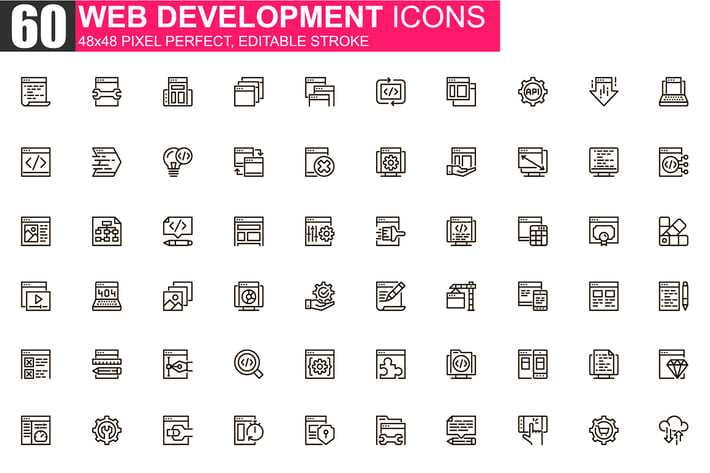 Web Development Thin Line Icons Pack