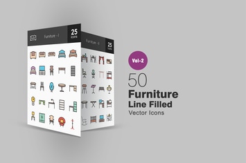 50 Furniture Line Filled Icons