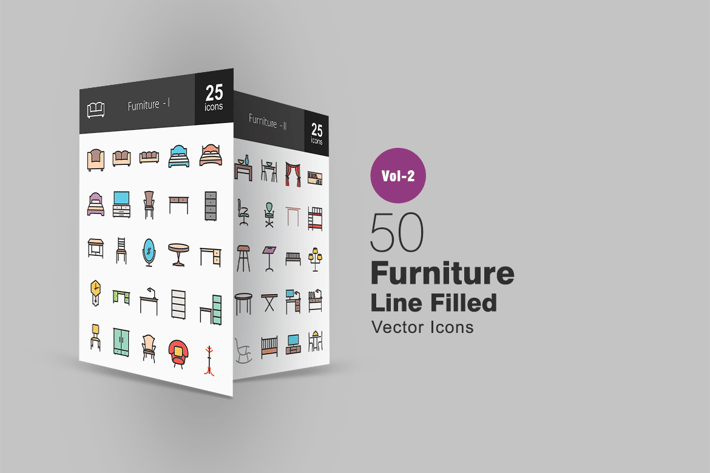 50 Furniture Line Filled Icons