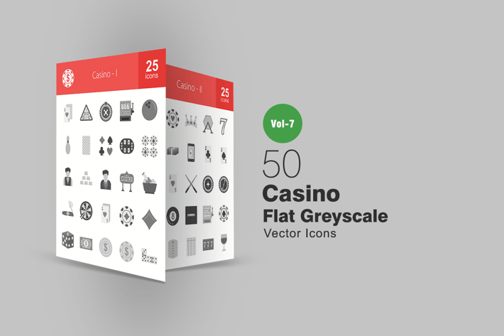 50 Casino Flat Greyscale Icons