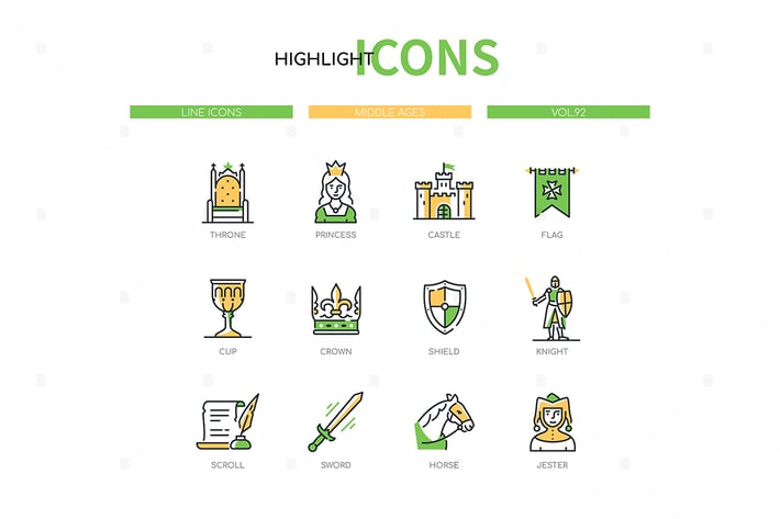 Middle ages - modern line design style icons set