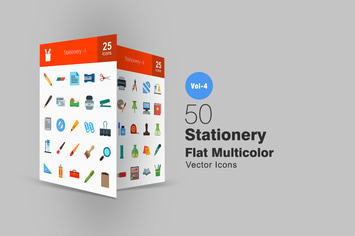 50 Stationery Flat Multicolor Icons