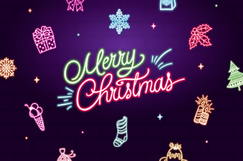 Neon Colorful Hand Drawn Artistic Christmas Icons.