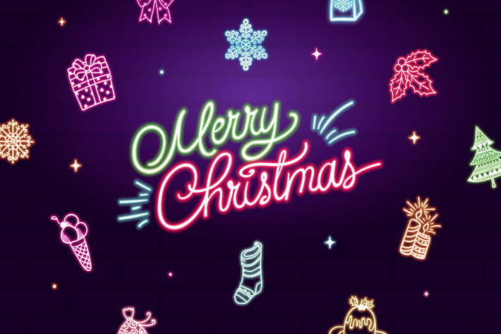 Neon Colorful Hand Drawn Artistic Christmas Icons.