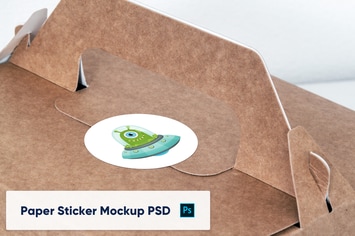 Paper Sticker on Paper Box - Mockup PSD