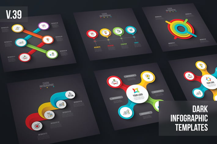 Dark Infographics template set v.39