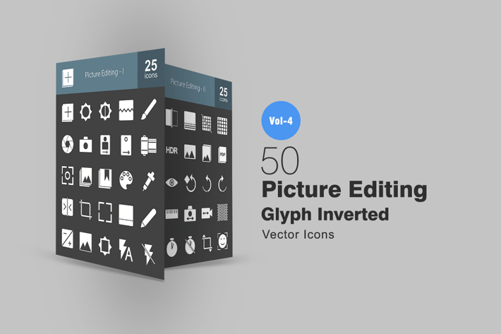 50 Picture Editing Glyph Inverted Icons