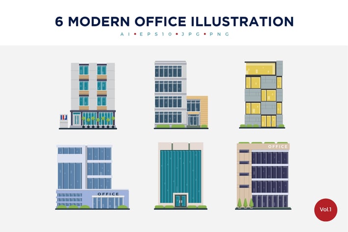 6 Modern Office Vector Illustration Set 1