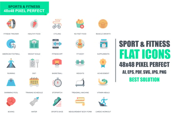 Simple Set Sport and Fitness Flat Icons