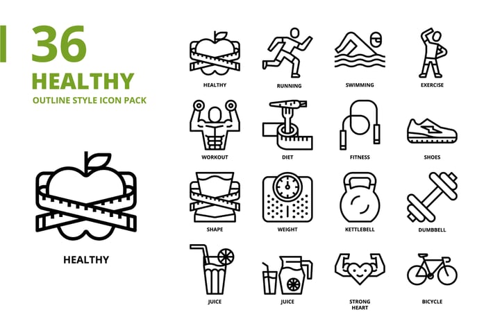 Healthy Outline Style Icon Set