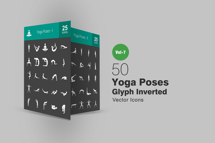 50 Yoga Poses Glyph Inverted Icons