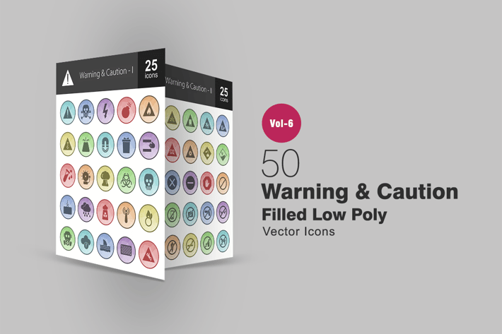 50 Warning & Caution Filled Low Poly Icons