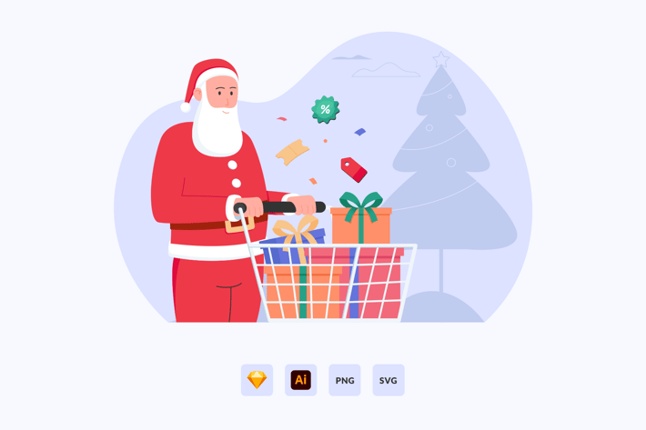 Santa Claus New Year Shopping Vector Illustration