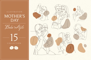 Mothers Day Bohemian Illustration Set