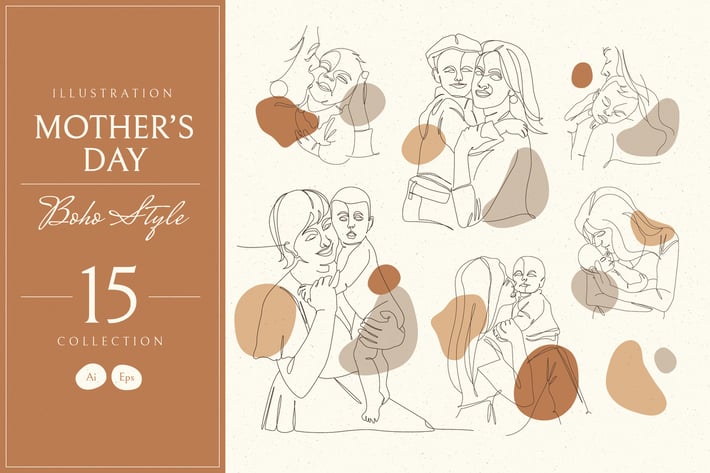 Mothers Day Bohemian Illustration Set