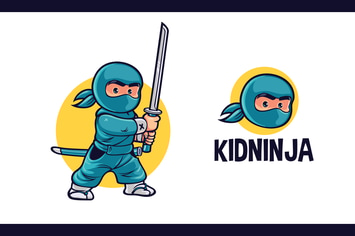 Cartoon Cute Kid Ninja Character Mascot Logo