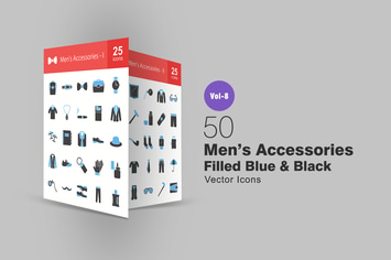 50 Men's Accessories Flat Multicolor Icons