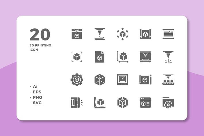20 3D Printing Icons (Solid)