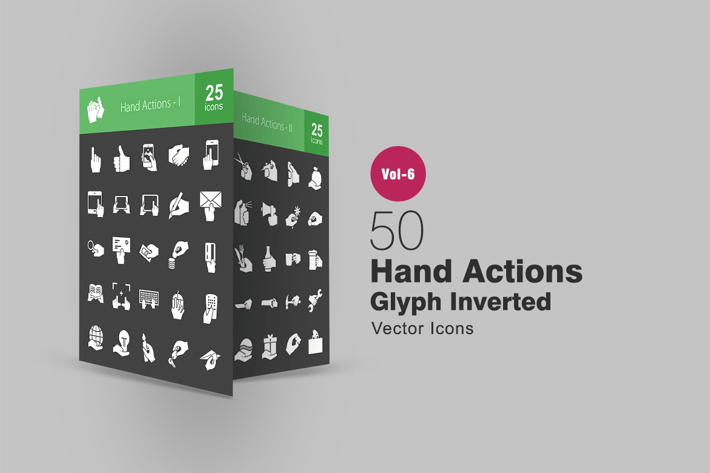 50 Hand Actions Glyph Inverted Icons
