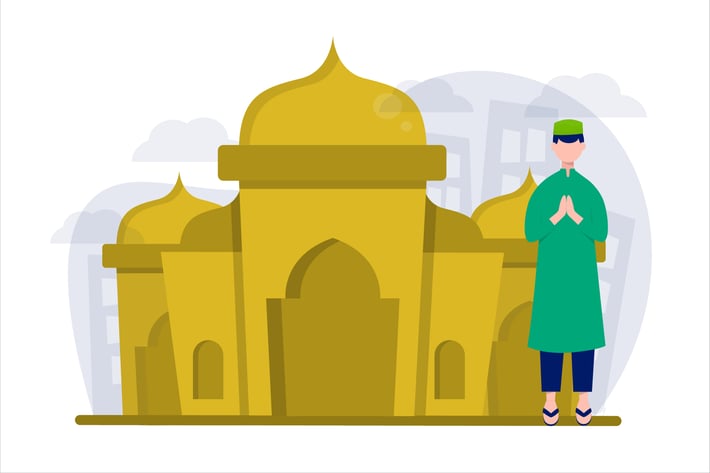 Ramadan Mosquee Flat Vector Illustration