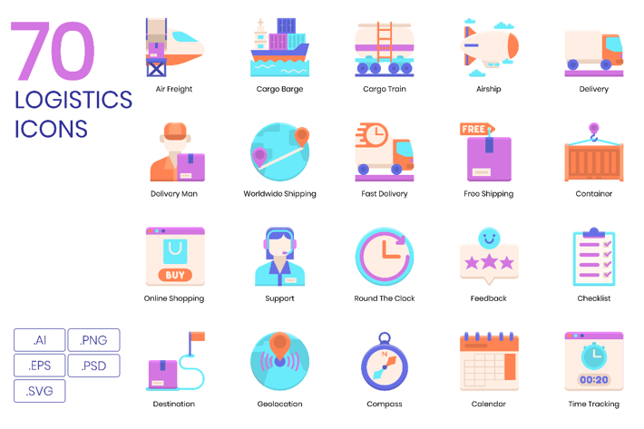 70 Logistics Flat Icons