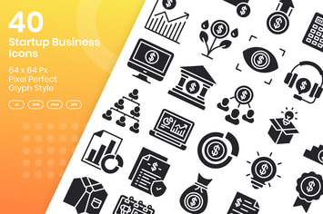 40 Startup Business Icons Set - Glyph