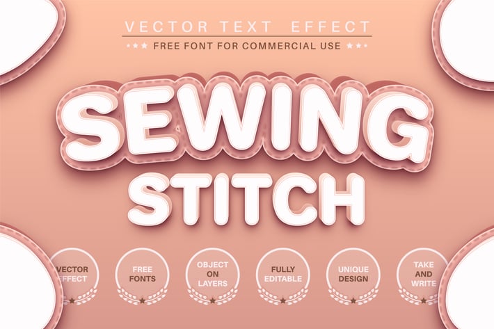 Sewing stitch - editable text effect, font style