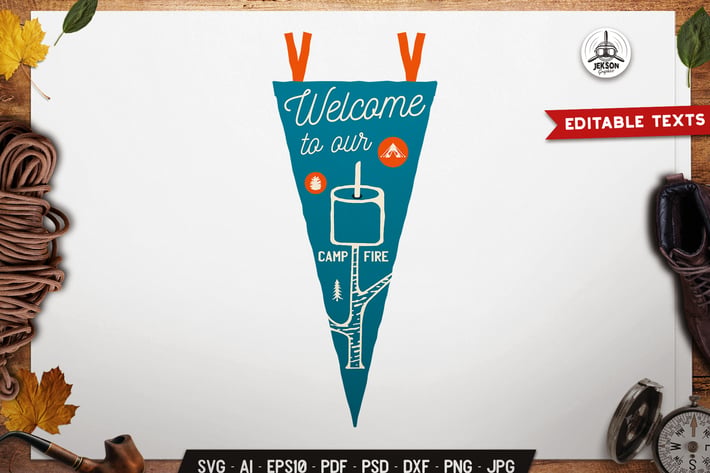 Camp Pennant Emblem Travel Badge Design Template