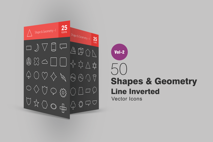 50 Shapes & Geometry Line Inverted Icons