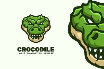 Green Crocodile Cartoon Mascot Logo Template