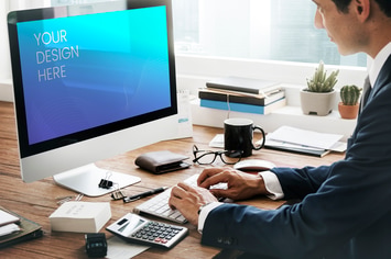 businessman working on computer mockup