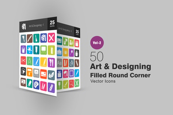 50 Art & Designing Filled Round Corner Icons