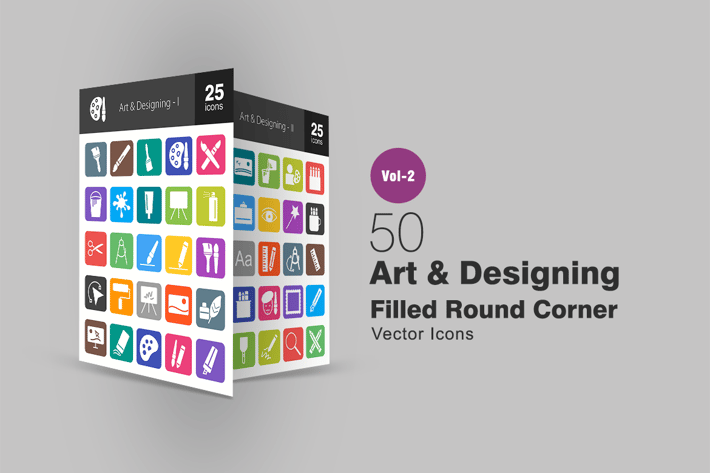 50 Art & Designing Filled Round Corner Icons