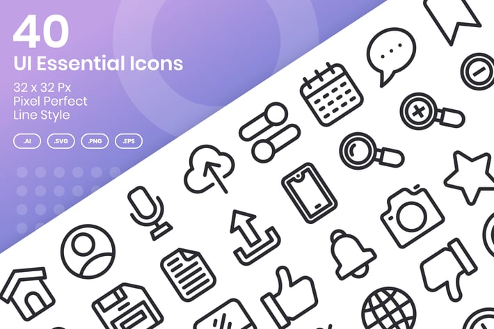 40 UI Essential Icons Set - Line