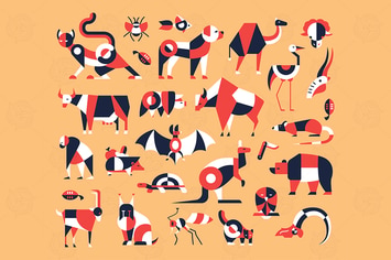 Domestic and wild animals - flat design icons set