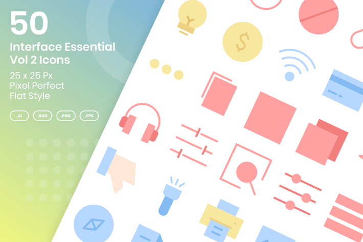 50 Interface Essential Icons Vol 2 - Flat