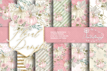 Floral pumpkin digital paper pack