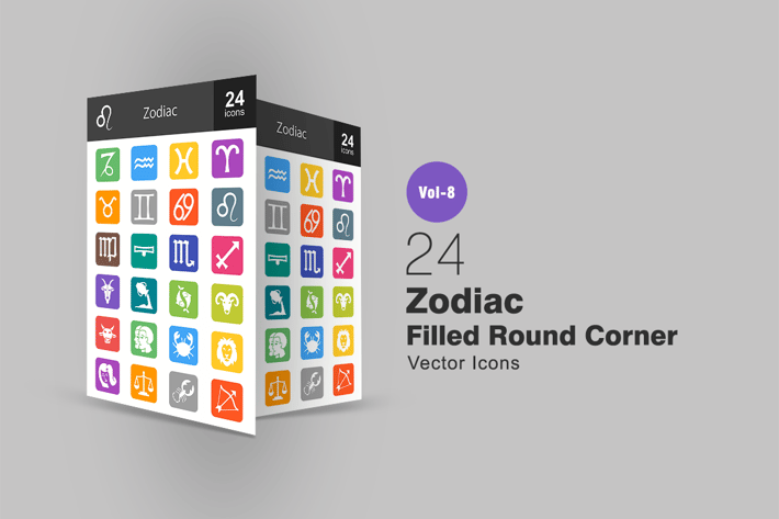 24 Zodiac Filled Round Corner Icons