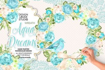 Watercolor AQUA BLUE Wreath