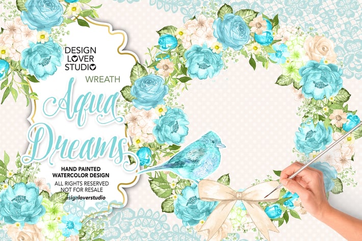 Watercolor AQUA BLUE Wreath