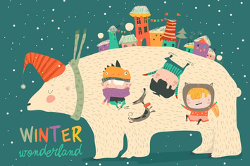 Cute kids celebrating Christmas with big polar bea