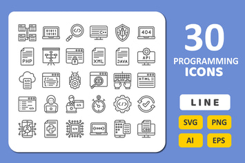 30 Programming Icons - Line
