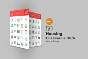 50 Housing Line Green & Black Icons