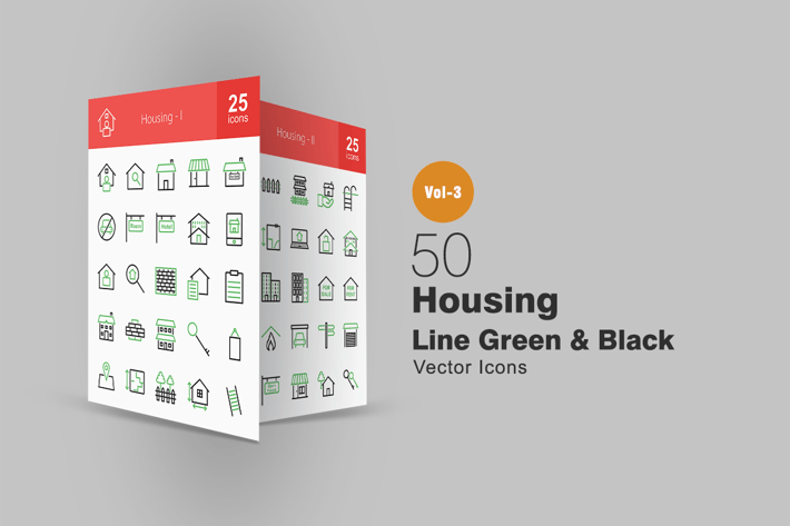 50 Housing Line Green & Black Icons
