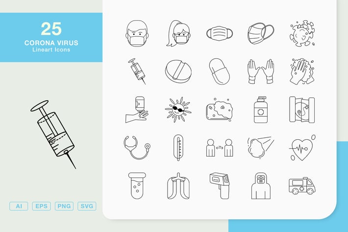 Corona Virus Line Icons