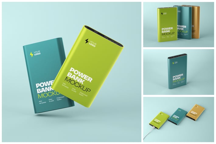 Glossy Power Bank Mockup Set